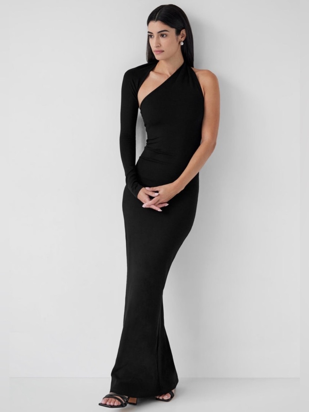 Marcella NYC Manhattan One Shoulder European Ponte Open Back Halter Gown XS - Picture 6 of 15